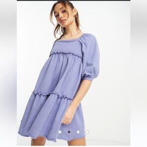 ASOS DESIGN periwinkle square neck tiered mini dress with seam detail size 14